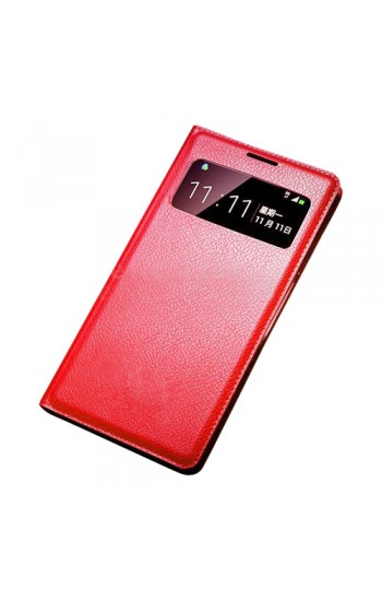 Samsung I9500 Galaxy S4 S View Dikişli Deri Pencereli Kılıf Kırmızı…