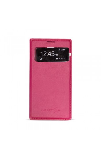 Samsung I9500 Galaxy S4 S View Dikişli Deri Pencereli Kılıf Kırmızı…