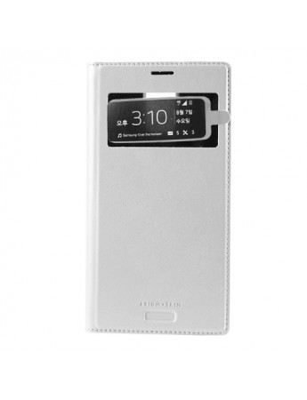 Samsung I9500 S4 Dikişli Cüzdanlı Kılıf ARIUM SKIN Beyaz