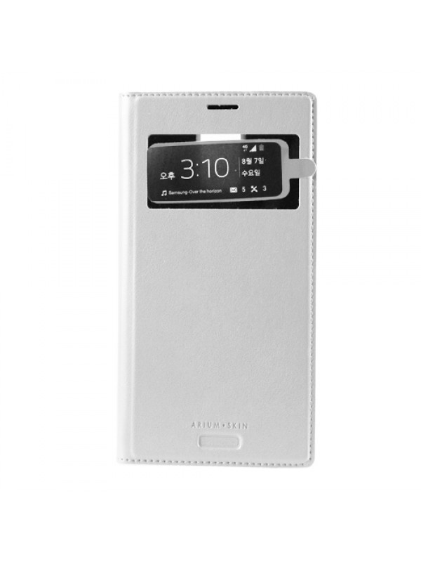 Samsung I9500 S4 Dikişli Cüzdanlı Kılıf ARIUM SKIN Beyaz