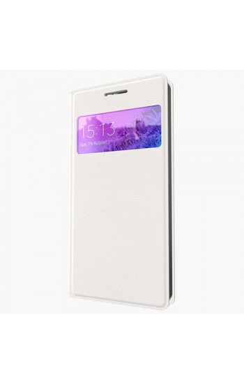Samsung I9500 S4 S View Dikişli Deri Pencereli Uyku Modlu Kılıf Beyaz…
