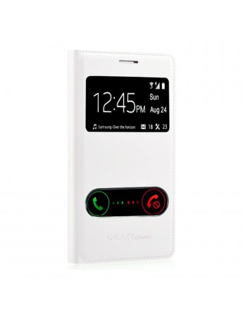 Samsung N9000 Note 3 S View Dikişli Deri Pencereli Kılıf Beyaz