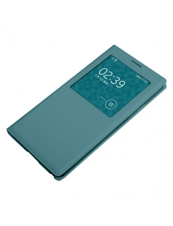 Samsung N9000 Note 3 S View Dikişli Deri Pencereli Kılıf İnci Mavi