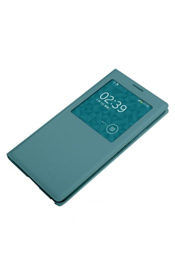 Samsung N9000 Note 3 S View Dikişli Deri Pencereli Kılıf İnci Mavi…