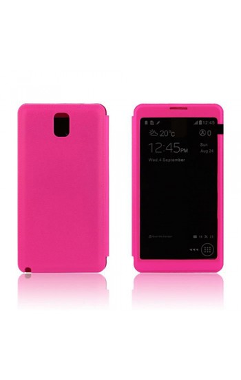 Samsung N9000 Note 3 Tam Camlı Pencereli Kılıf Pembe…