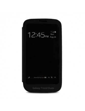 Samsung S7562 Galaxy Trend Tam Camlı Pencereli Kılıf Siyah