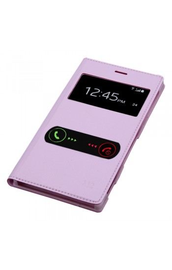 Sony Xperia M2 S View Dikişli Deri Çift Pencereli Kılıf Pembe…