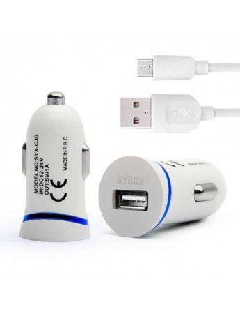 Syrox C28 Araç Şarj Aleti Micro USB Kablo Set 1.0A Beyaz