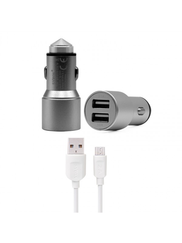 Syrox C32 Metal Araç İçi Şarj Adaptörü ve Micro USB Kablo Set 3.1A F…
