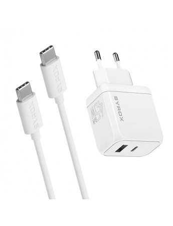 Syrox GAN45T SuperFast 45W USB 3.0 + PD GaN Type-C to Type-C Kablolu Şarj Aleti