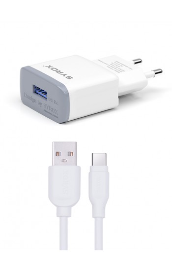 Syrox Q22 Şarj Aleti Type-C Kablo Set 2.0A - Beyaz…