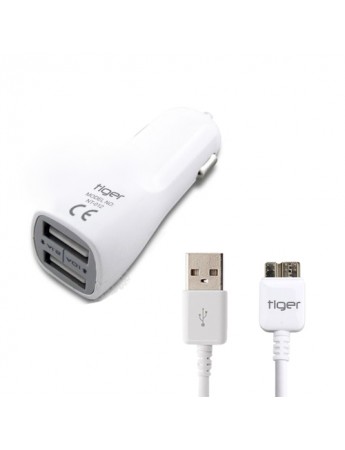 Tiger Araç Şarj Aleti ve  Note 3 / S5 (USB 3.0) Kablo Set Beyaz NT-012