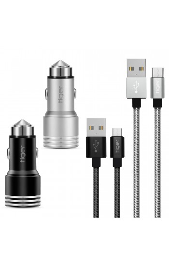 Tiger Metal Oto-Araç Şarj Aleti + Micro USB Hızlı Kablo 2.4A Çift USB…