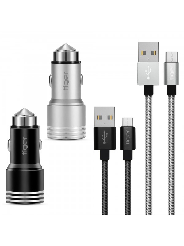 Tiger Metal Oto-Araç Şarj Aleti + Micro USB Hızlı Kablo 2.4A Çift USB…
