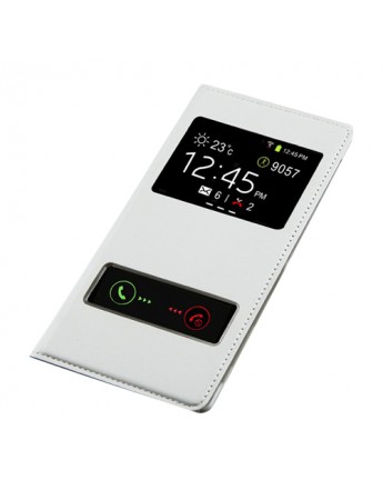 Vodafone Smart 4 Power 985 Dikişli Deri Pencereli Kılıf Beyaz