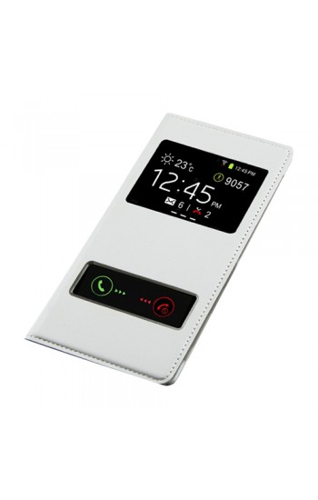 Vodafone Smart 4 Power 985 Dikişli Deri Pencereli Kılıf Beyaz…