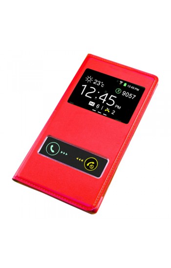Vodafone Smart 4 Power 985 Dikişli Deri Pencereli Kılıf Kırmızı…
