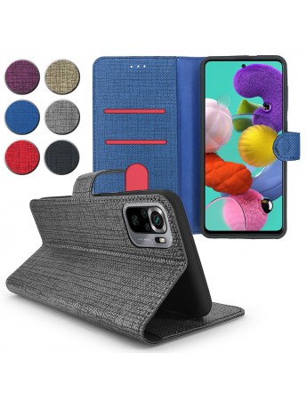 Xiaomi Redmi Note 10 Kılıf FitCase Fabric Kapaklı Cüzdanlı